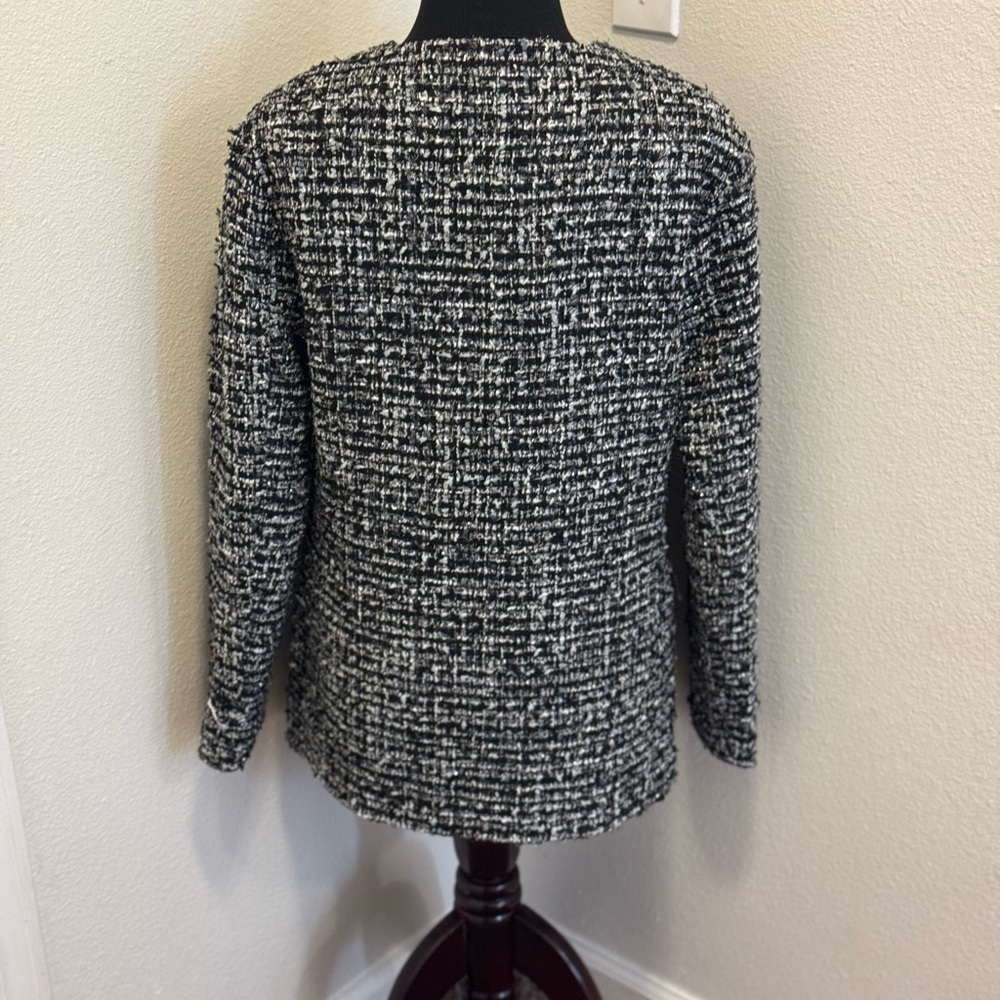 Walter Baker Bryson Tweed Jacket Blazer Boucle Black White Long Line M NEW $248 - Picture 4 of 10
